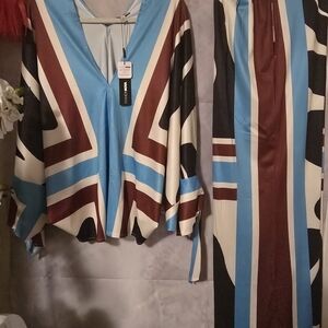 2 Piece Multicolor Geometric Top and Pant Set